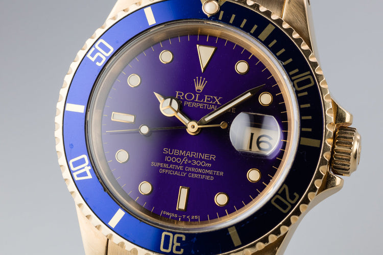 1989 Rolex 18K YG Submariner 16618 Purple Dial