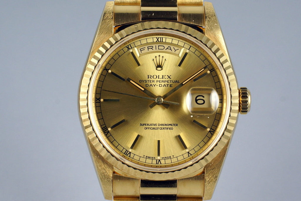 1991 Rolex YG Day-Date 18238 Champagne Dial with Box and Papers