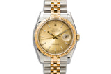 2005 Rolex 18k/St Datejust 116233 Champagne Stick Dial Box And Papers