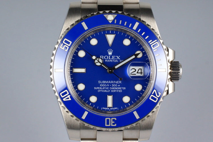 2012 Rolex WG Blue Submariner 116619 with Box and Papers