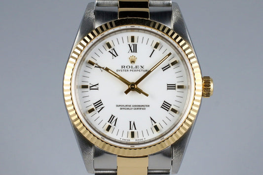 1994 Rolex Two Tone Oyster Perpetual 14233 White Roman Dial