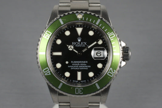 2004 Rolex Green Submariner 16610V with Box and Papers