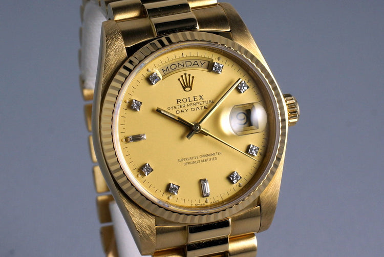 1984 Rolex YG Day-Date 18038 Factory Champagne Diamond Dial with Box and Papers