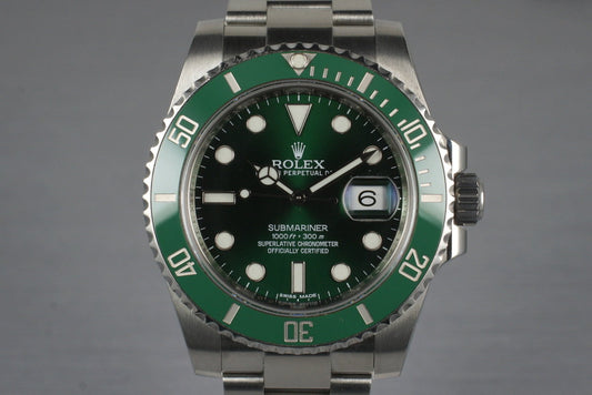 2013 Rolex Green Submariner 116610V with Box and Papers