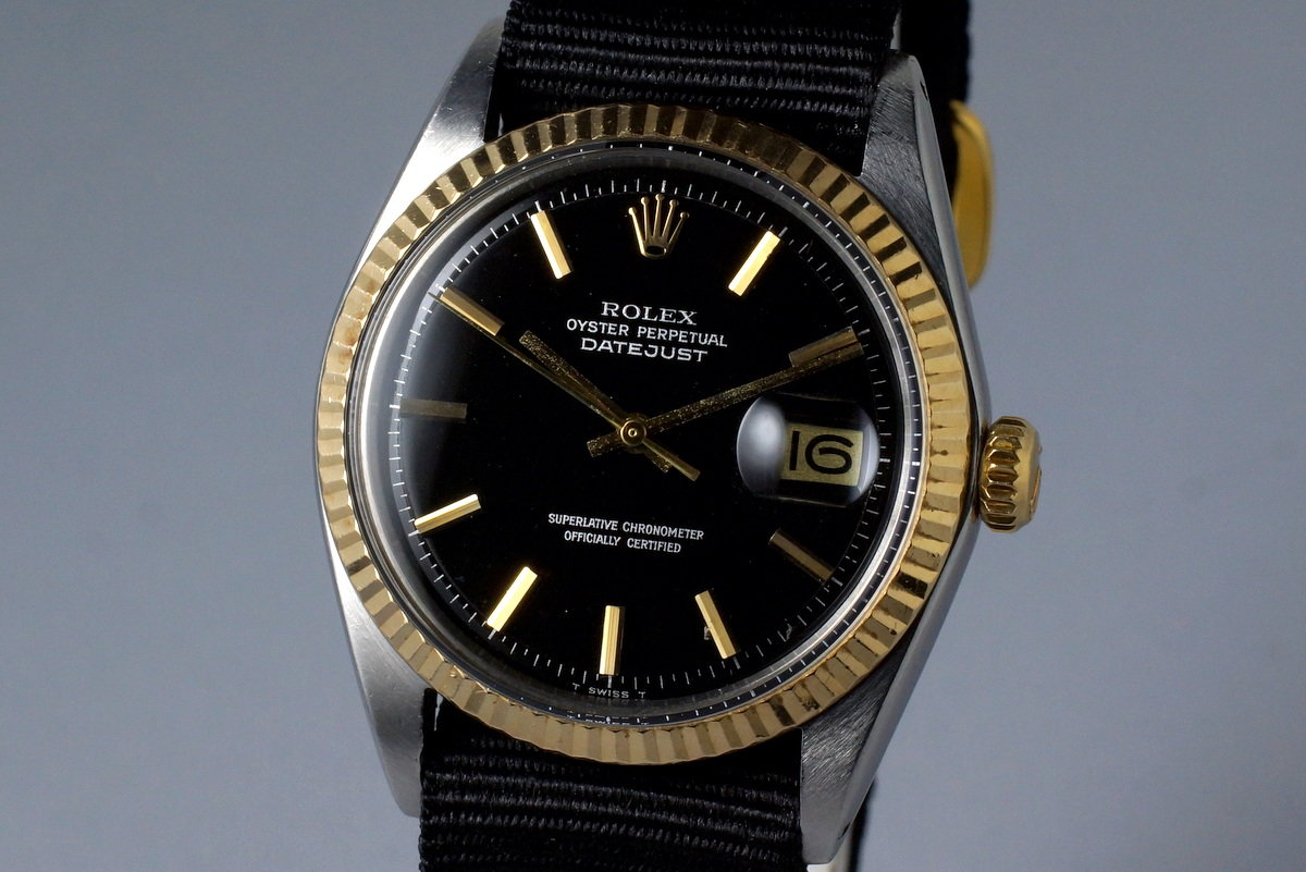 HQ Milton 1968 Rolex Two Tone Datejust 1603 Glossy Black Dial