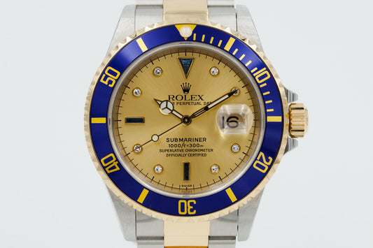 1999 Two-Tone Rolex Submariner 16613 with Serti Dial with Box and Papers