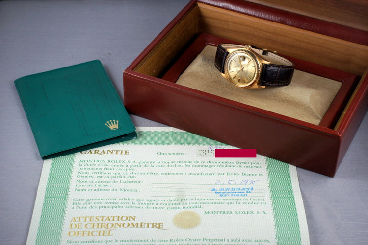 1972 Rolex YG President 1803 with Box and Papers