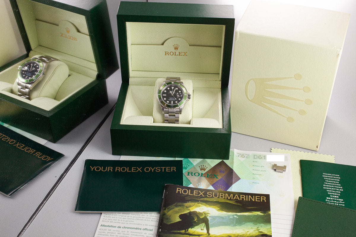 HQ Milton 2005 Rolex Green Submariner 16610 with Box and Papers