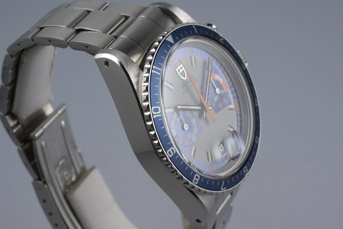 Tudor 7169/0 — Blue and Grey Dial. · Photo: HQ Milton · © HQ Milton, used with permission · Source: https://hqmilton.com/products/1974-tudor-monte-carlo-7169-0
