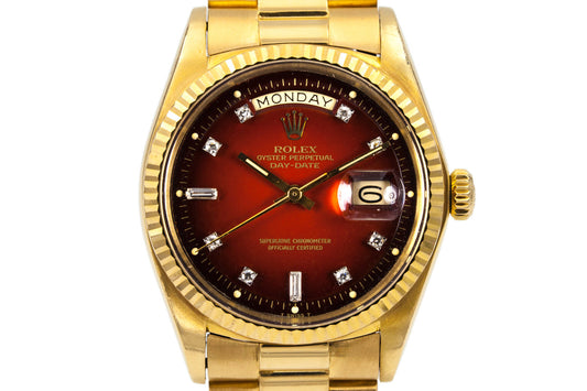 1978 Rolex YG Day Date 1803 Factory Diamond Red Vignette Dial