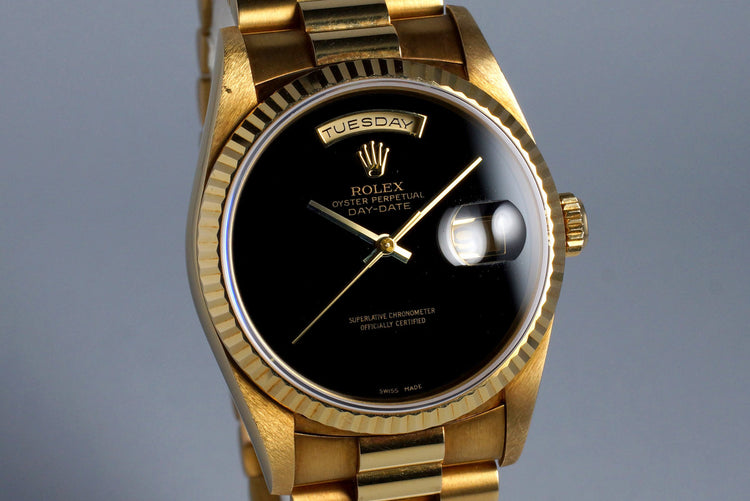 1995 Rolex YG Day-Date 18238 Onyx Dial with Box and Papers UNPOLISHED