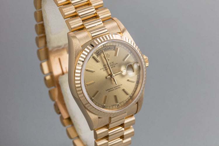 1995 Rolex 18K YG Day-Date 18238 Champagne Dial with Papers