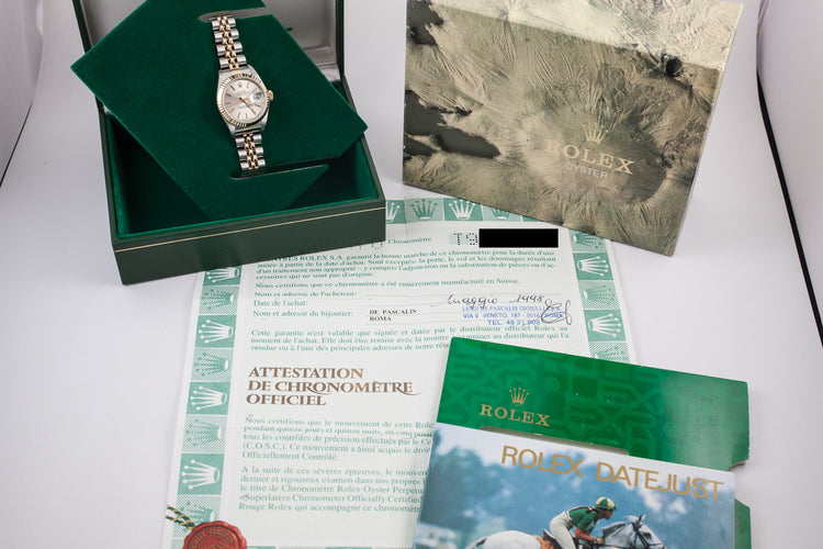 1995 Rolex Two Tone Ladies DateJust No-Lume Silver Dial with Box and Papers