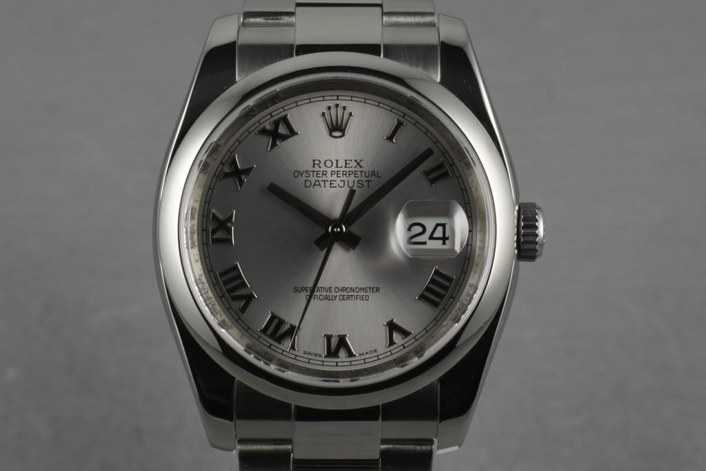2007 Rolex Datejust 116200 with Silver Roman Dial and Box and Papers