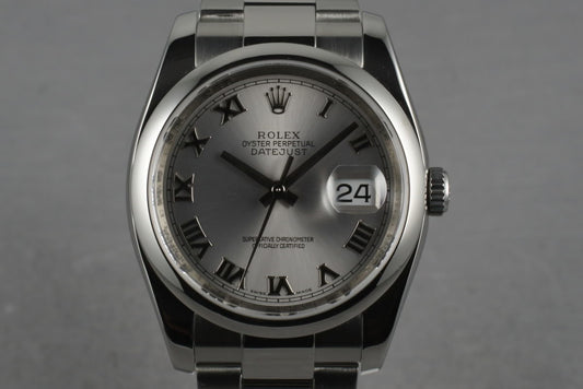 2007 Rolex Datejust 116200 with Silver Roman Dial and Box and Papers