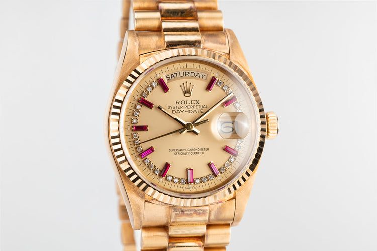 1986 Rolex 18K YG Day-Date 18038 with Diamond and Ruby String Dial