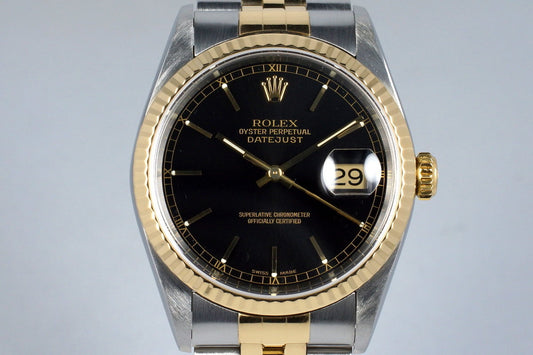 2002 Rolex Two Tone DateJust 16233 Glossy Black Dial