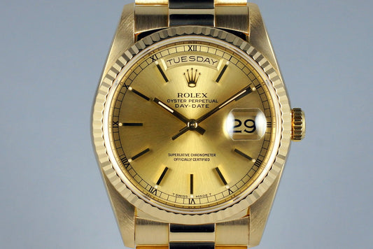 1989 Rolex YG Day-Date 18238 Champagne Dial with Box and Papers