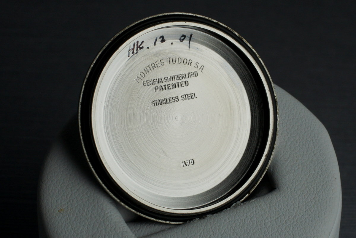 Tudor 7032/0 — Tropical Home Plate Dial. The photographed specimen has an older relume disclosed by the dealer. · Photo: HQ Milton · © HQ Milton, used with permission · Source: https://hqmilton.com/products/1970-tudor-monte-carlo-7032-0-tropical-home-plate-dial