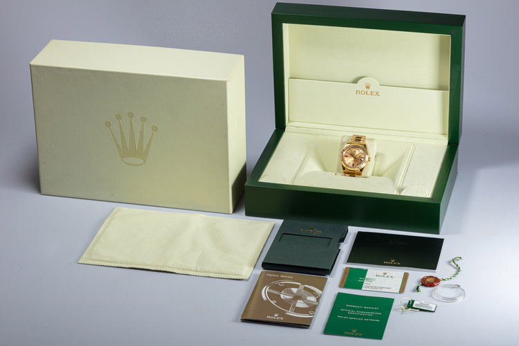 2014 Rolex 41mm Day-Date II 218238 18k Champagne 8 Diamonds 2 Ruby Baguettes Box & Card