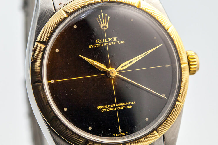1965 Rolex Two Tone Oyster Perpetual 1008 Zephyr Dial and Bezel with Gilt Tropical Dial