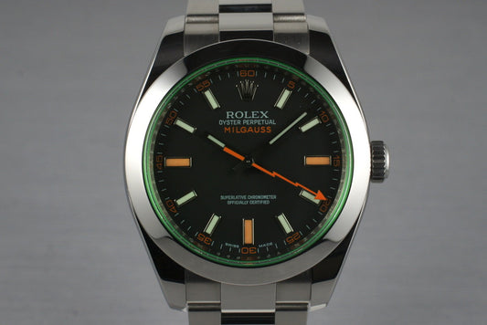 2009 Rolex Milgauss Green 116400V with Box and Papers