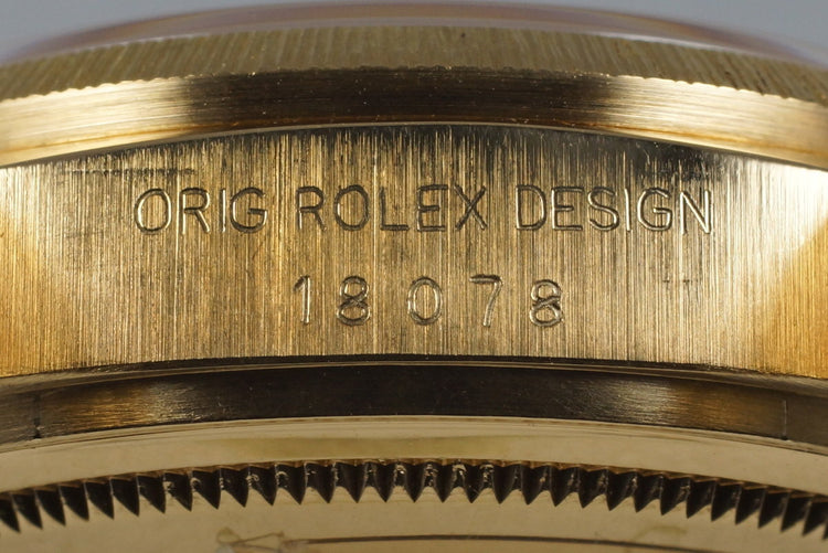 1982 Rolex YG Bark Day Date 18078 Champagne Linen Dial