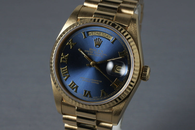 1987 Rolex YG Day-Date 18038 with Blue Roman Numeral Dial