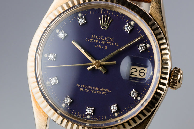 1981 Rolex 14K YG Date 15037 "Ford Motor Company Executive" Blue Diamond Dial with Box and Papers
