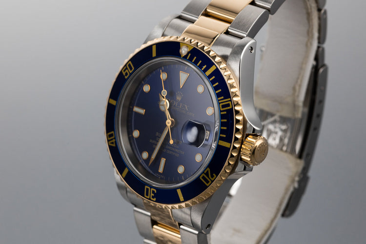 1999 Rolex Two Tone Submarinwer 16613 Blue SWISS Only Dial with Box and Papers