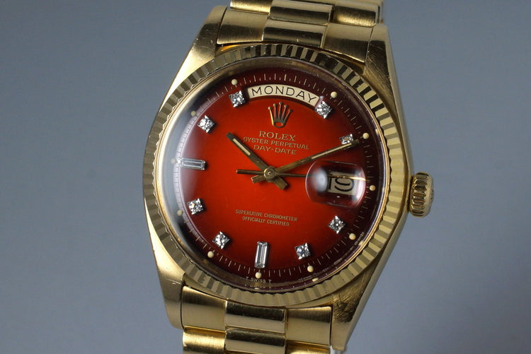 1978 Rolex YG Day Date 1803 Factory Diamond Red Vignette Dial