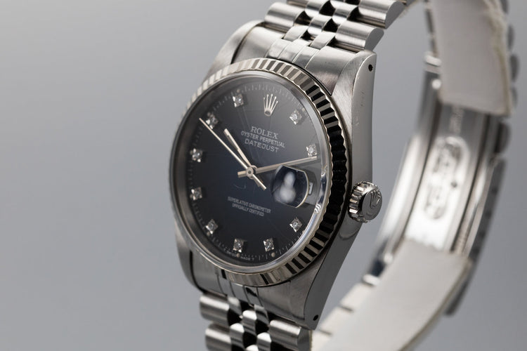 1990 Rolex DateJust 16234G with "Spidering" Blue Vignette Diamond Dial