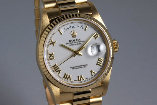 1995 Rolex YG Day-Date 18238 White Roman Dial