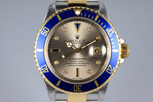 2002 Rolex Two Tone Submariner 16613 Silver Serti Dial