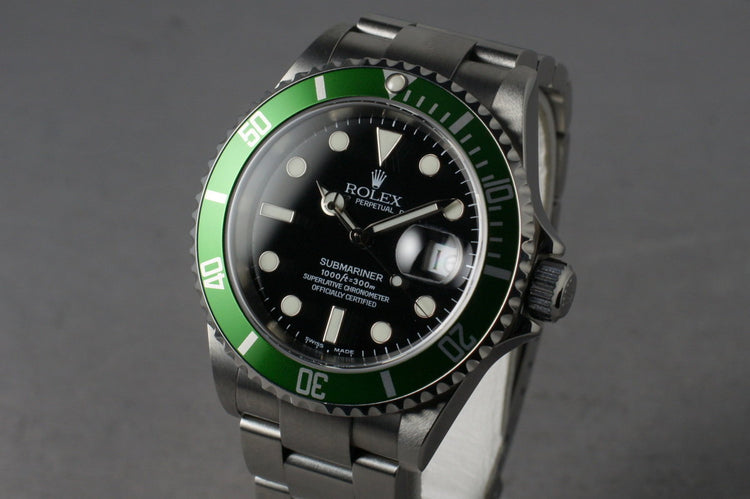 2005 Rolex Green Submariner 16610 with Box and Papers
