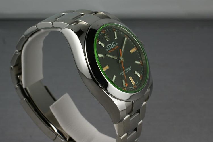 Rolex Milgauss Green 16400 GV with Box and Papers