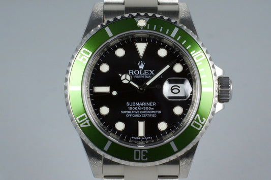 2009 Rolex Green Submariner 16610LV with Box and Papers