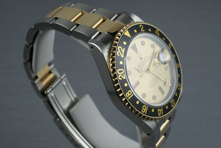 1995 Rolex Two Tone GMT II 16713 with Champagne Serti Dial
