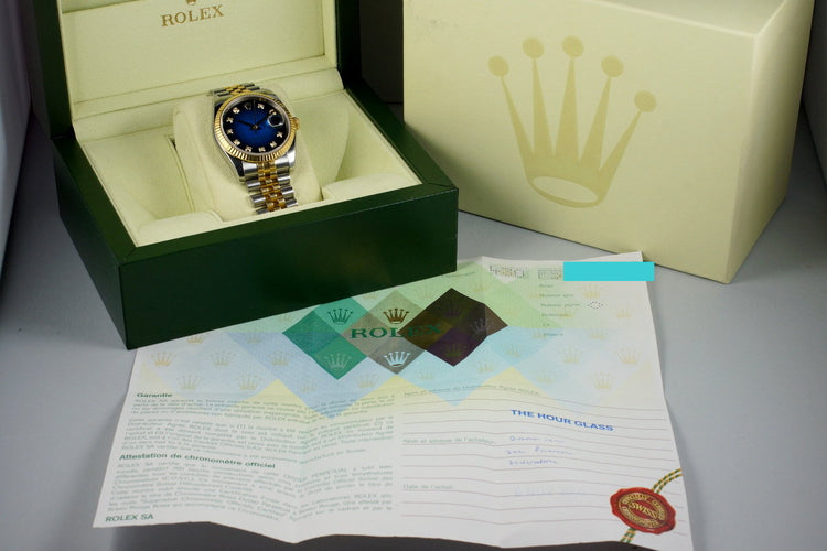 2004 Rolex Two Tone DateJust 116233 Factory Blue Vignette Diamond Dial with Box and Papers