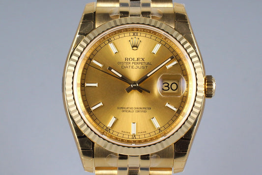 2015 Rolex YG DateJust 116238 with Box and Papers MINT