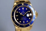 1991 Rolex YG Submariner 16618 Blue Dial