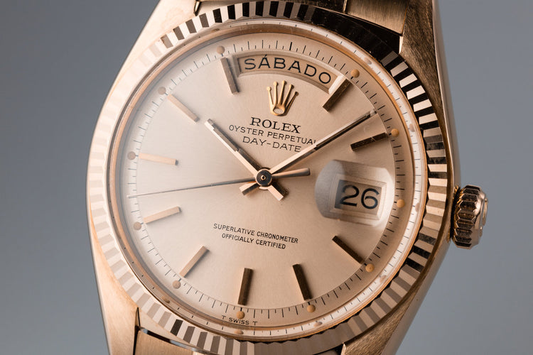 1972 Rolex 18K Rose Gold Day-Date 1803 with Spanish Day Wheel