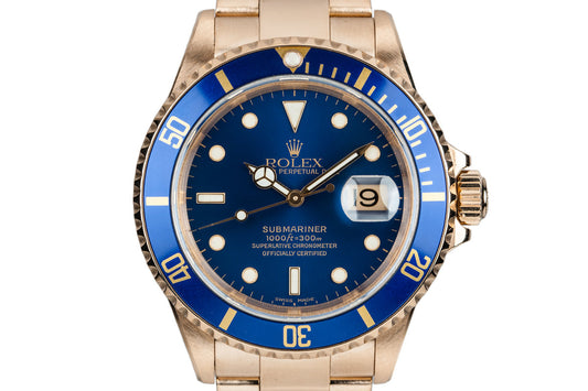 2002 Rolex 18K YG Submariner 16618 Blue Dial