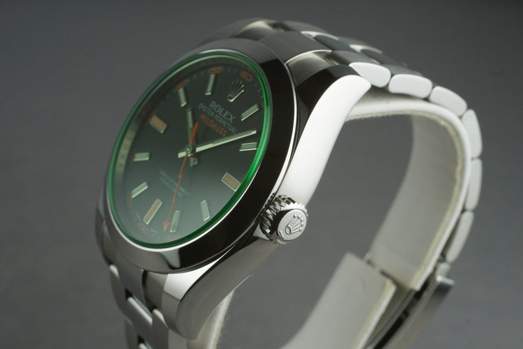 2013 Rolex Green Milgauss 116400V with Box and Papers