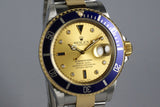 2000 Rolex Two Tone Submariner 16613 Champagne Serti Dial with Box and Papers