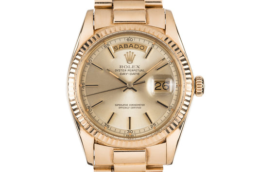1975 Rolex YG Day-Date 1803 Champagne Dial with Spanish Date Wheel and South American Bracelet