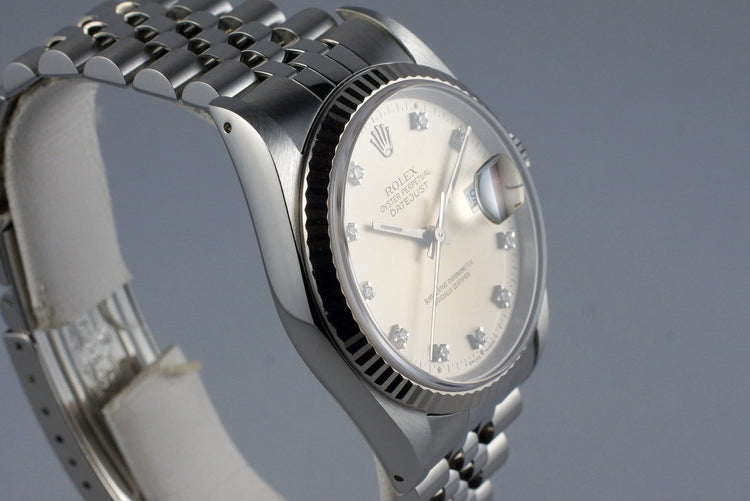 1991 Rolex DateJust 16234 Factory Silver Diamond Dial