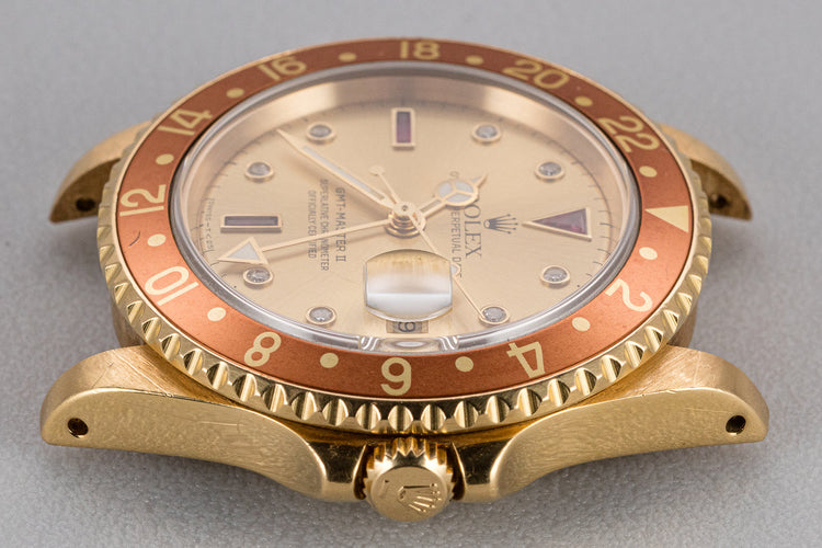 1991 Rolex 18K YG GMT-Master II 16718 with Champagne Serti Dial