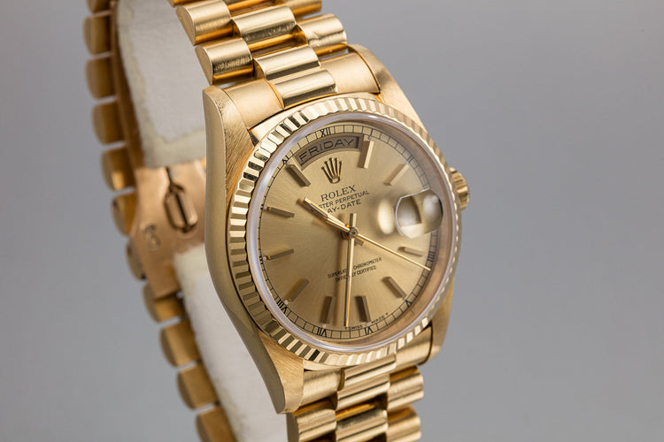 1991 Rolex 18K YG Day-Date 18238 Champagne Dial with Box and Papers