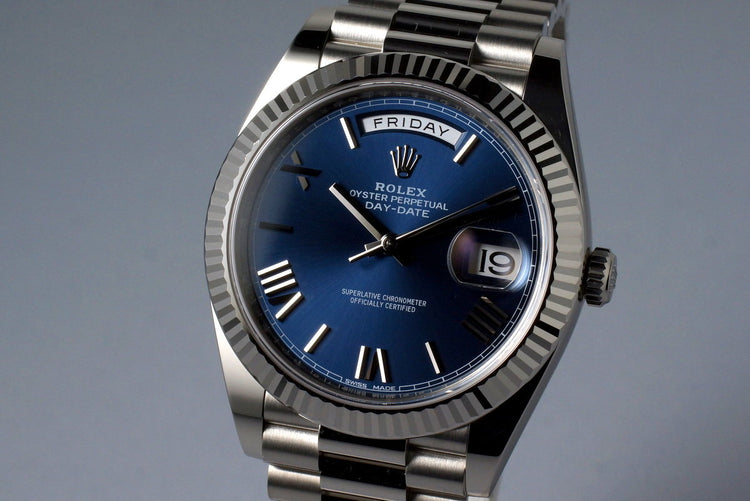 2015 Rolex WG Day-Date 228239 Blue Roman Dial with Box and Papers